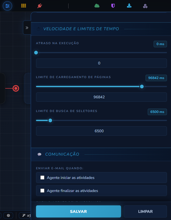 Velocidade e Limites de Tempo, com Comunicação abaixo