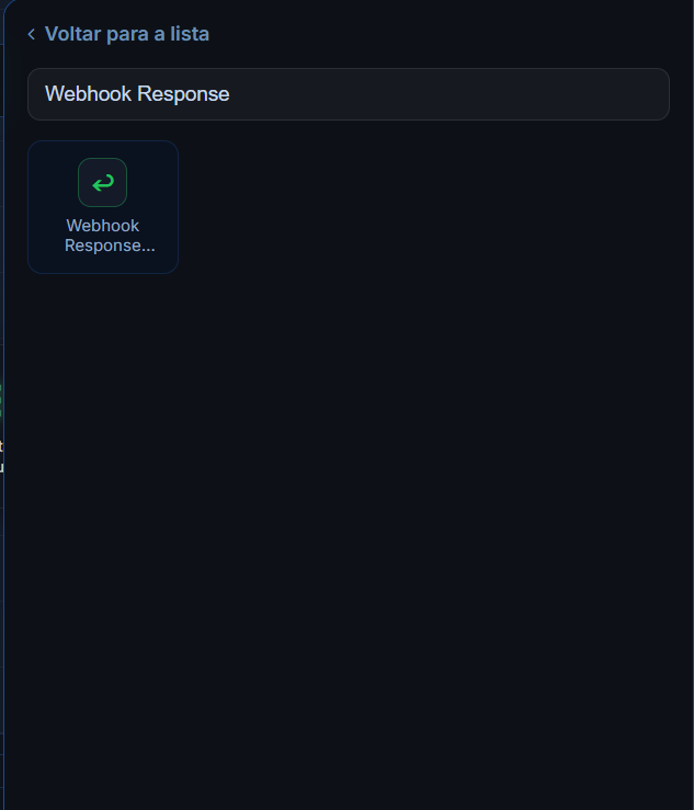 Painel de conectores com a busca por Webhook Response