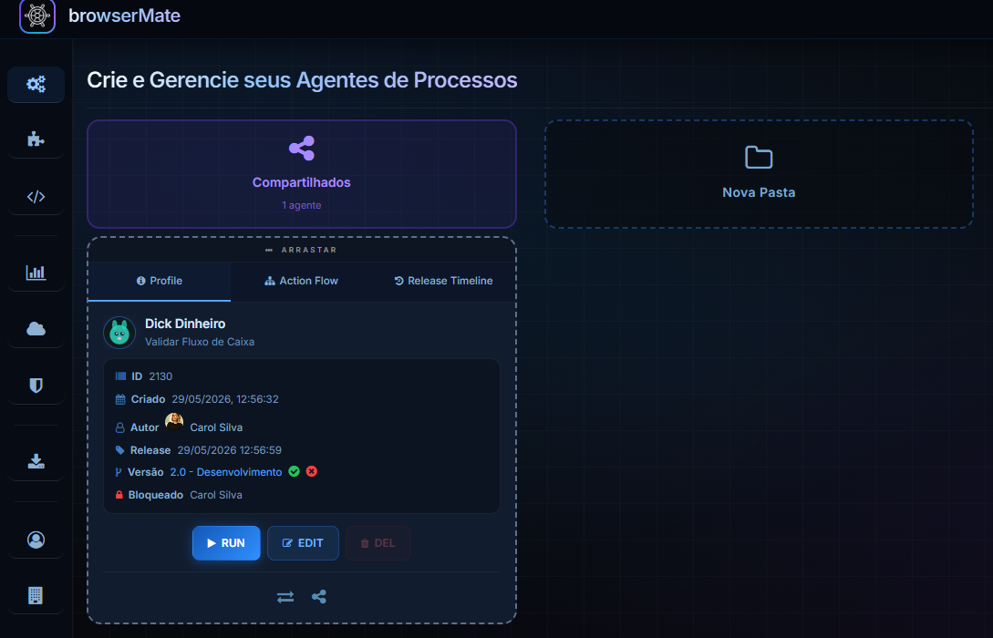 Card Compartilhados na tela Meus Agentes