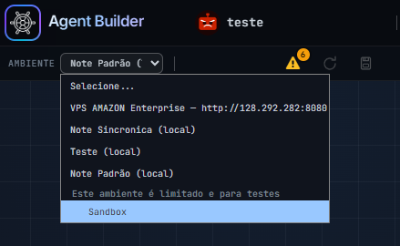 Campo AMBIENTE aberto com a Sandbox no fim da lista